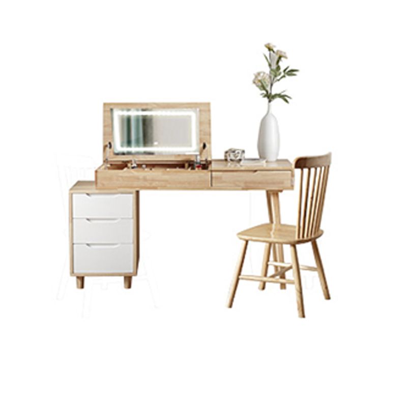 Modern Rubberwood Dressing Table Set with Stool 1-Mirror Wood Vanity Table