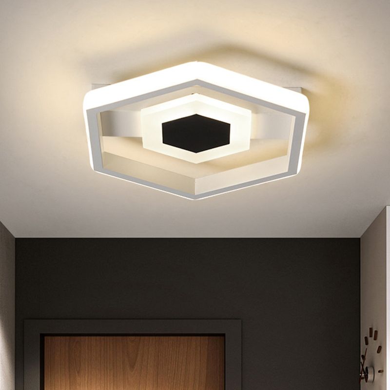Metal Hexagon Ceiling Flush Modernist LED Flush-Mount Light Fixture in White for Cloakroom, White/Warm Light