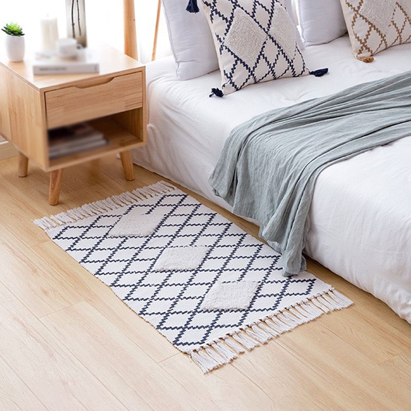 Stylish Area Carpet Geometric Pattern Polyester Area Rug Fringe Stain Resistant Rug for Home Decor