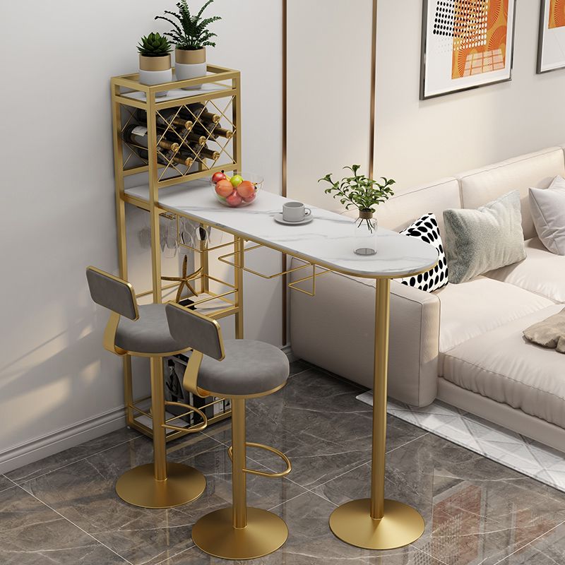 Specialty Stone Top Bar Table Contemporary Pub Table with Metal Storage