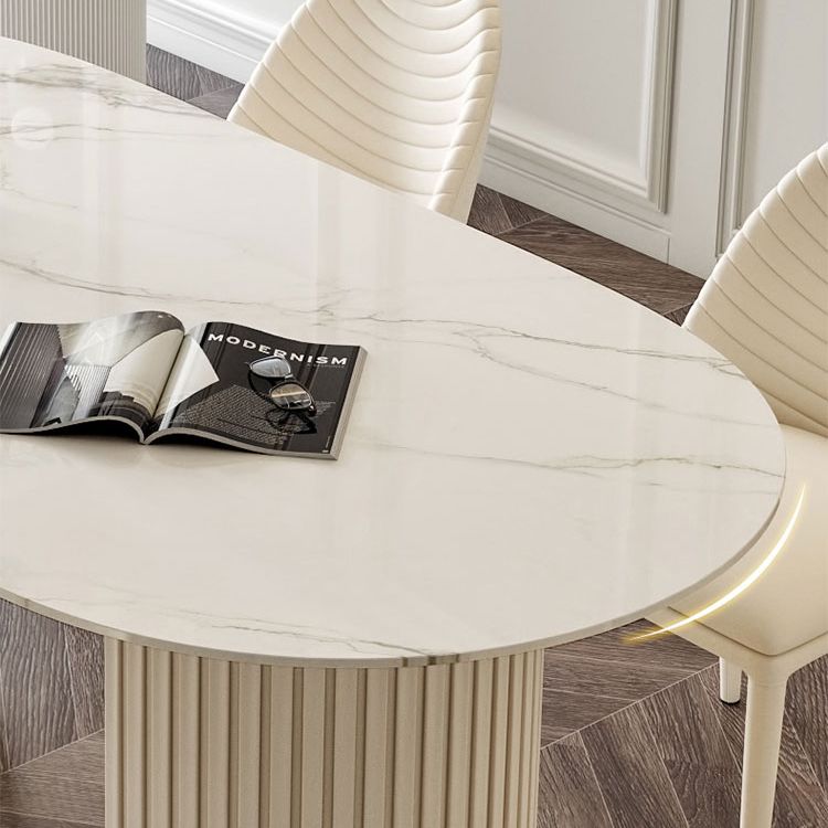 Stone Top Dining Table Oval Dining Table with Sled Base in White