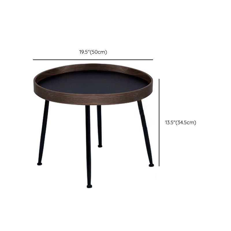 Round Wooden Coffee Table Black Tray Top Cocktail Table with 4 Legs