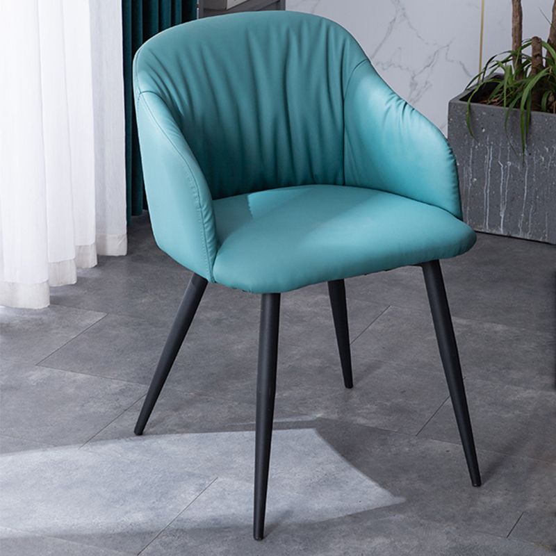 Industrial Faux Leather Dining Chair Upholstered Arm Chair with Metal Legs