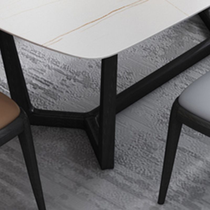 Modern Rectangular Stone Top White Dining Table with Ash Black Trestle Base