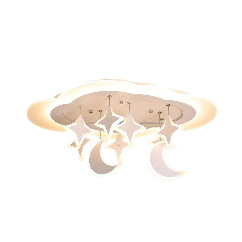 Acryl Trübe LED Flush Deckenleuchte Kinder Weiß Flush Montage Beleuchtung mit Dangling Mond und Stern, Warm/Weißes Licht