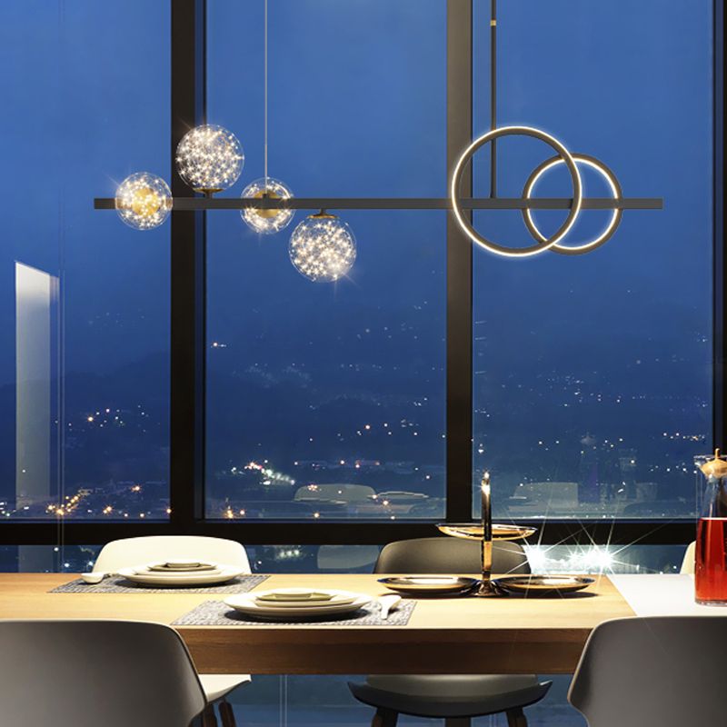 Nordic Modernes Esskronleuchter Lampe Runde Glasschatten LED Hängende Lampenvorrichtung