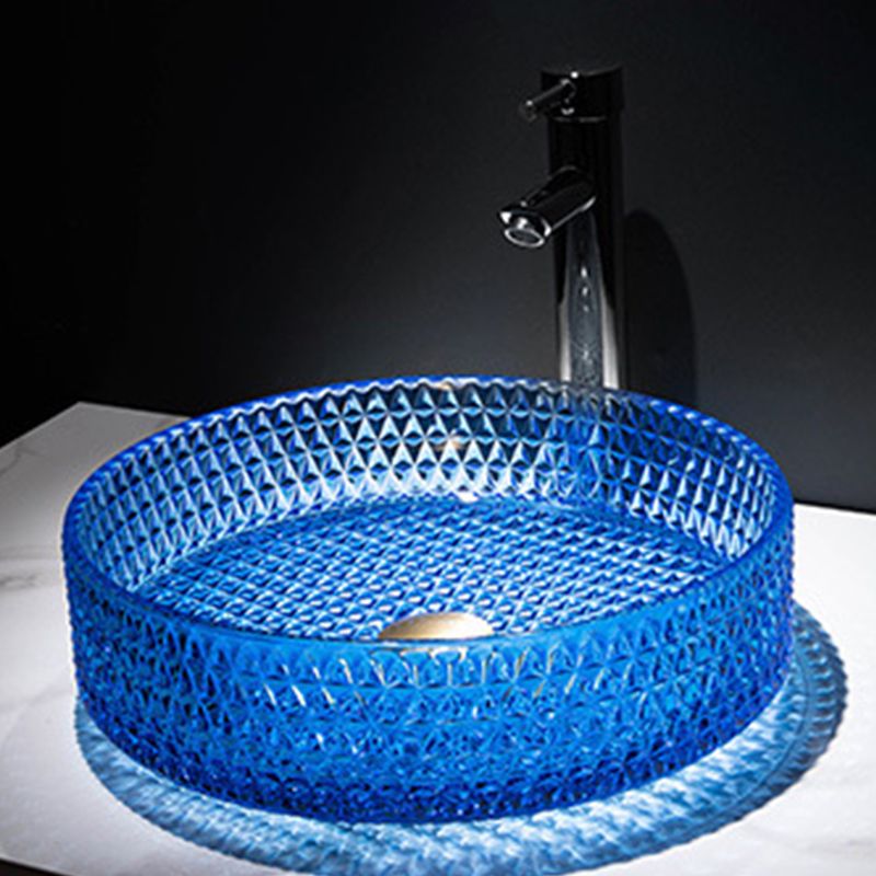 Modern Vessel Bathroom Sink Round Glass with Faucet and with Pop-Up Drain Vessel