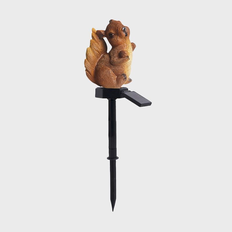 Resin Squirrel Solar Powered Stake Light Cartoon Brown LED Ground Lamp for Driveways