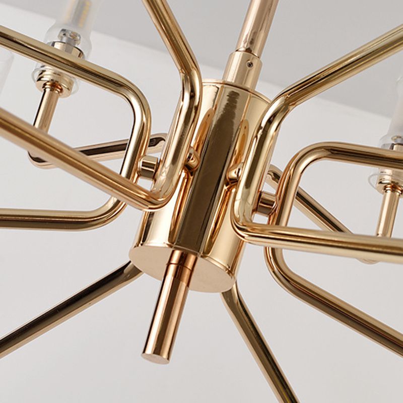 Gold Metal Pendant Light Mid-Century Cylindrical Clear Glass Shade Chandelier Lighting for Living Room