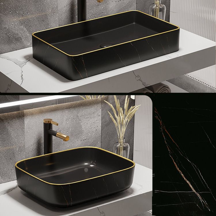 Modern Bathroom Sink Porcelain Pop-Up Drain Rectangular Vessel Bathroom Sink