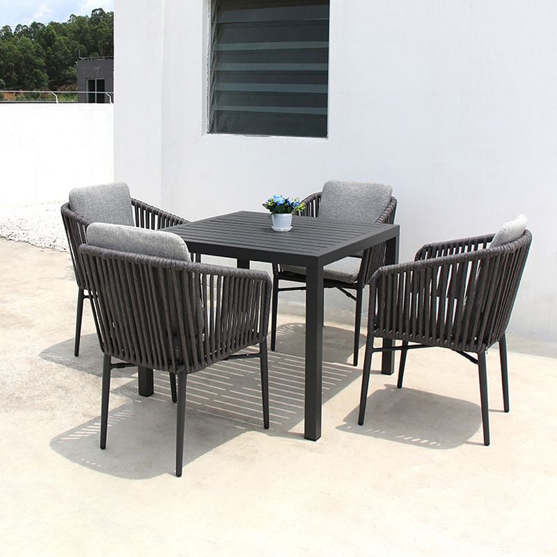Modern Style 1/5 Pieces Metal Dining Set Square Dining Table Set for Outdoor