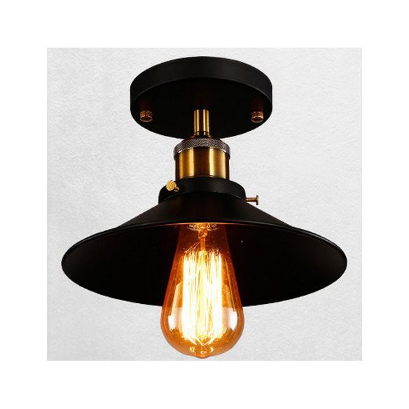 Semi Flush Anhänger leichter Vintage Style Hall Halbflush Mount Light mit Kegelmetallschatten in Schwarz