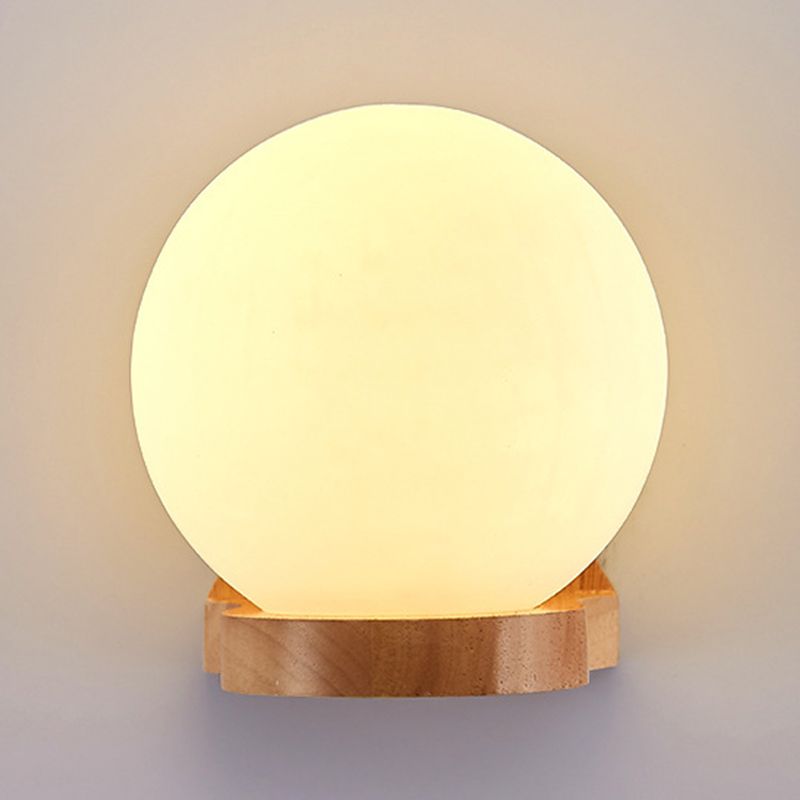 Nordic Wood Wall Light Globe 5.5" Wide Wall Sconce with White Glass for Bedroom