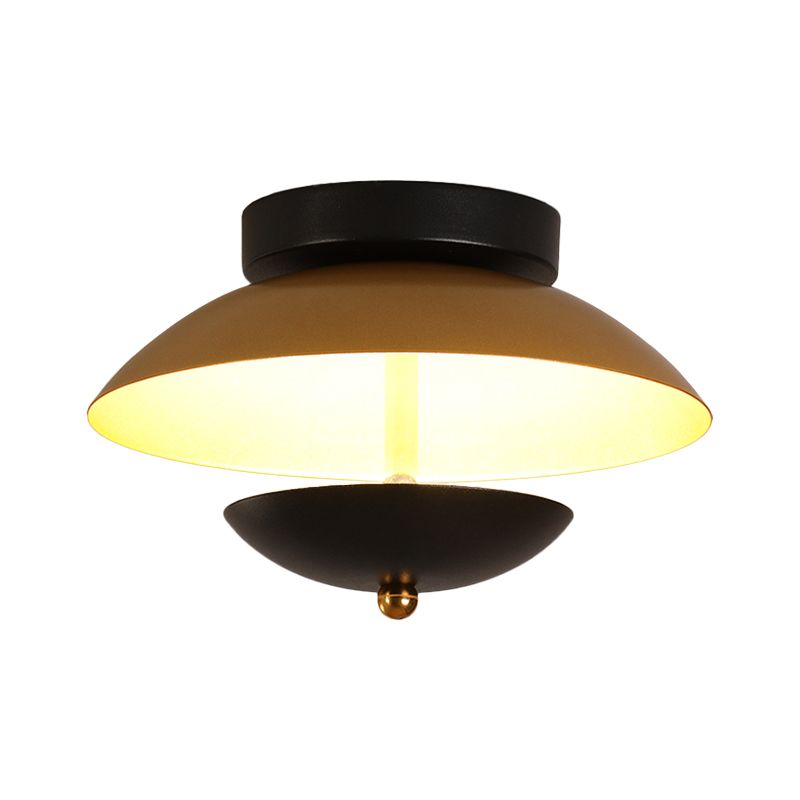 Modern Plate-Shape Ceiling Mounted Light Metallic Hall Aisle LED Flush Lamp Fixture in White/Gold