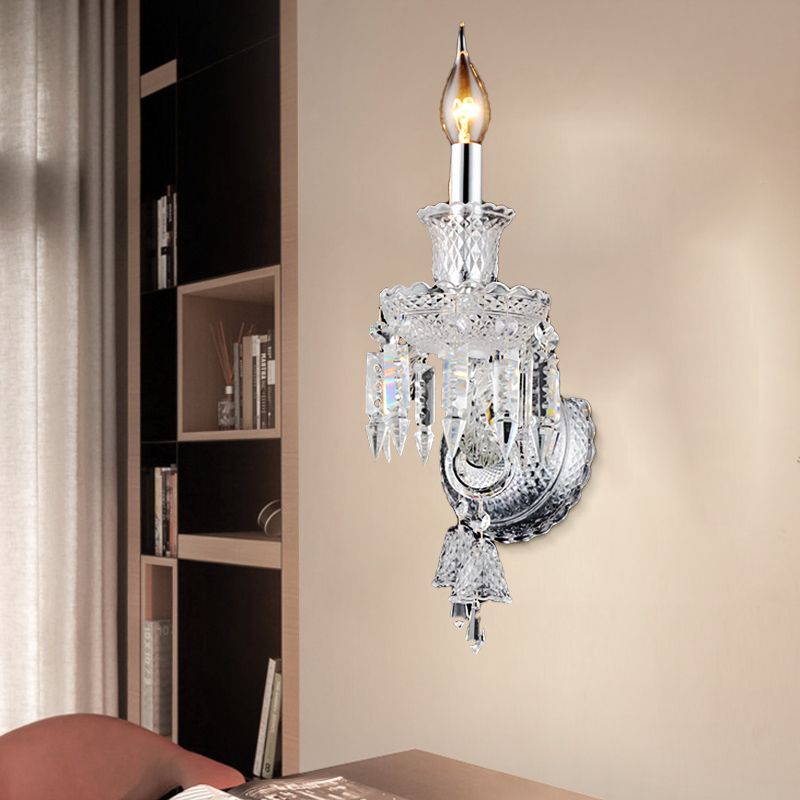 Candelabra Clear Glass Wall Lighture Modern 1/2 Heads Light cromado con forma de cristal de forma de diamante