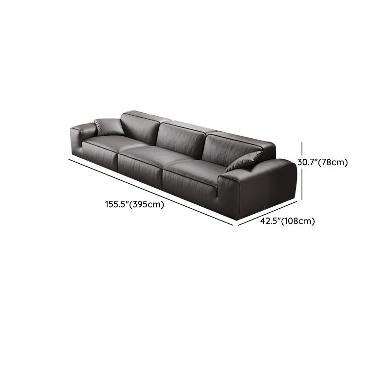 Black Genuine Leather Sectionals 30.7" H Square Arm Sectional Sofa Set