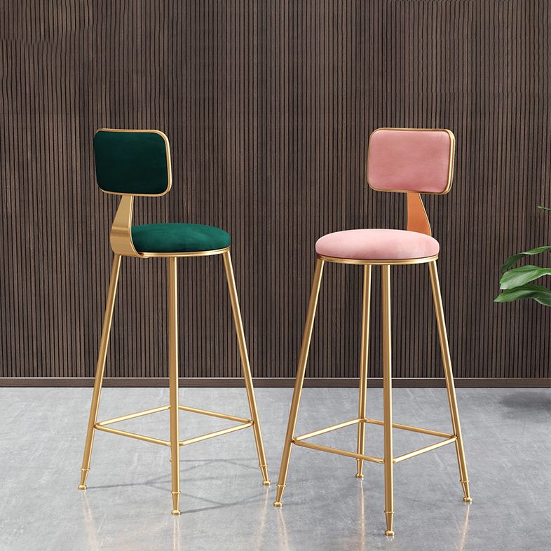 Glam Metal Barstool Round Seat Velvet Stool with Gold Legs in Matte Finish