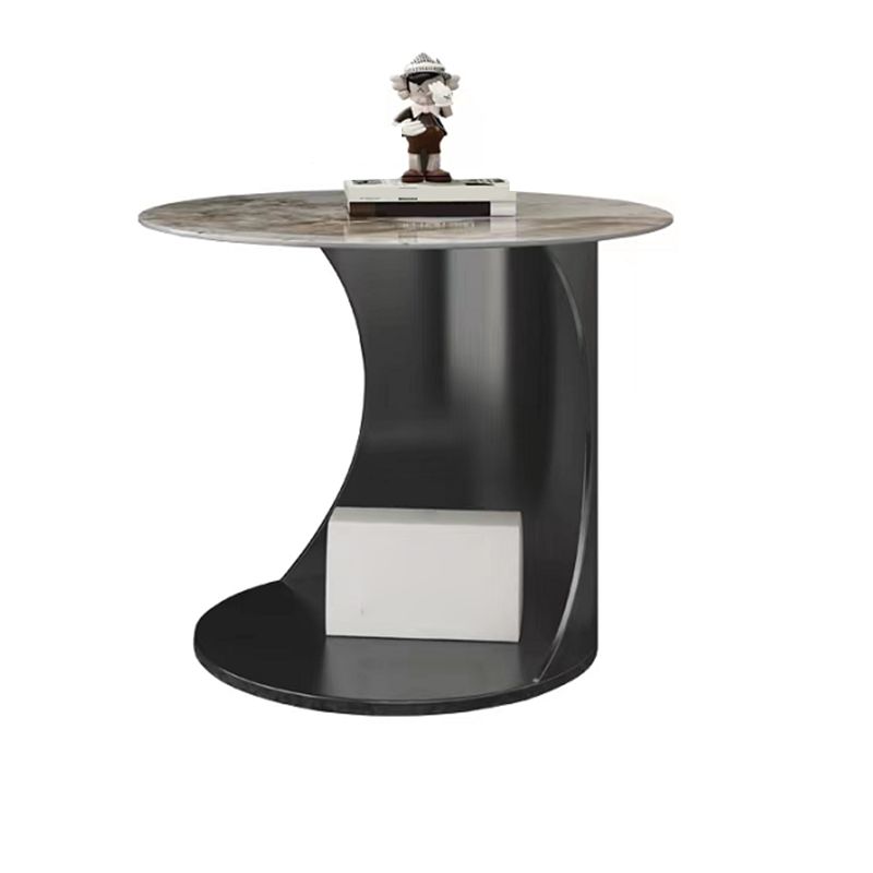 Contemporary Round Stone End Table Steel Abstract Side Table