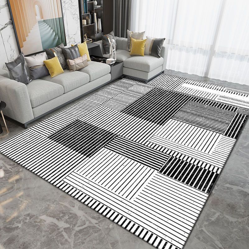 Dark Gray Modern Rug Polyester Abstract Print Rug Washable Rug for Living Room