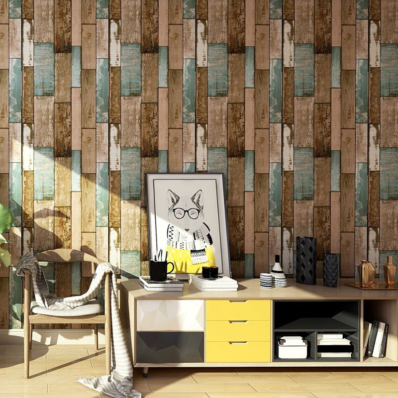 Rustic Reclaimed Wood Wallpaper Roll PVC Self-Adhesive Brown Wall Art for Dining Room