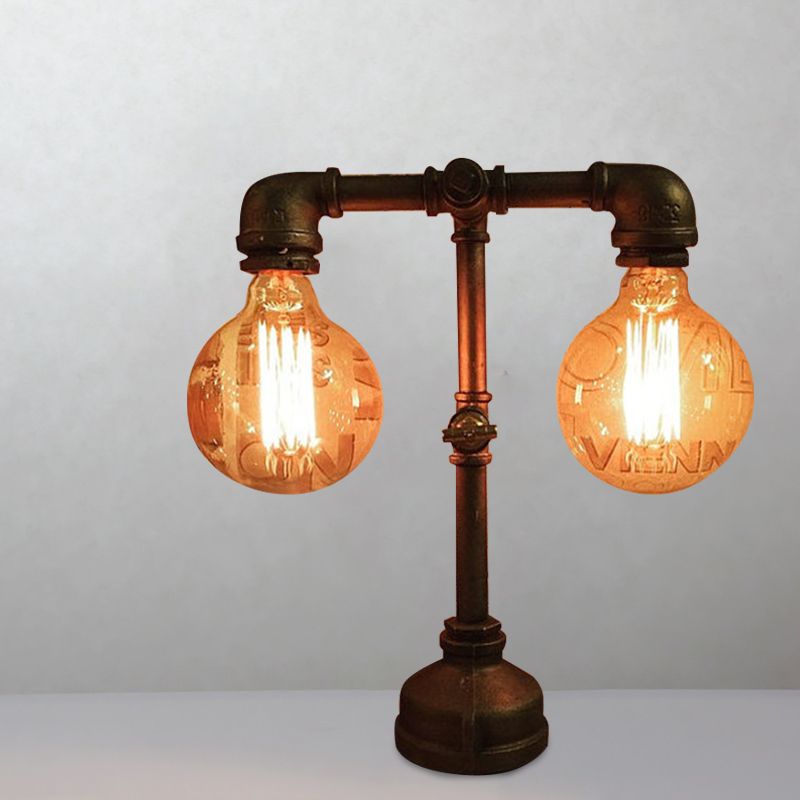 Lámpara de mesa de 2 luces con tubería de agua metal con elegante accesorio de iluminación de restaurante industrial en negro
