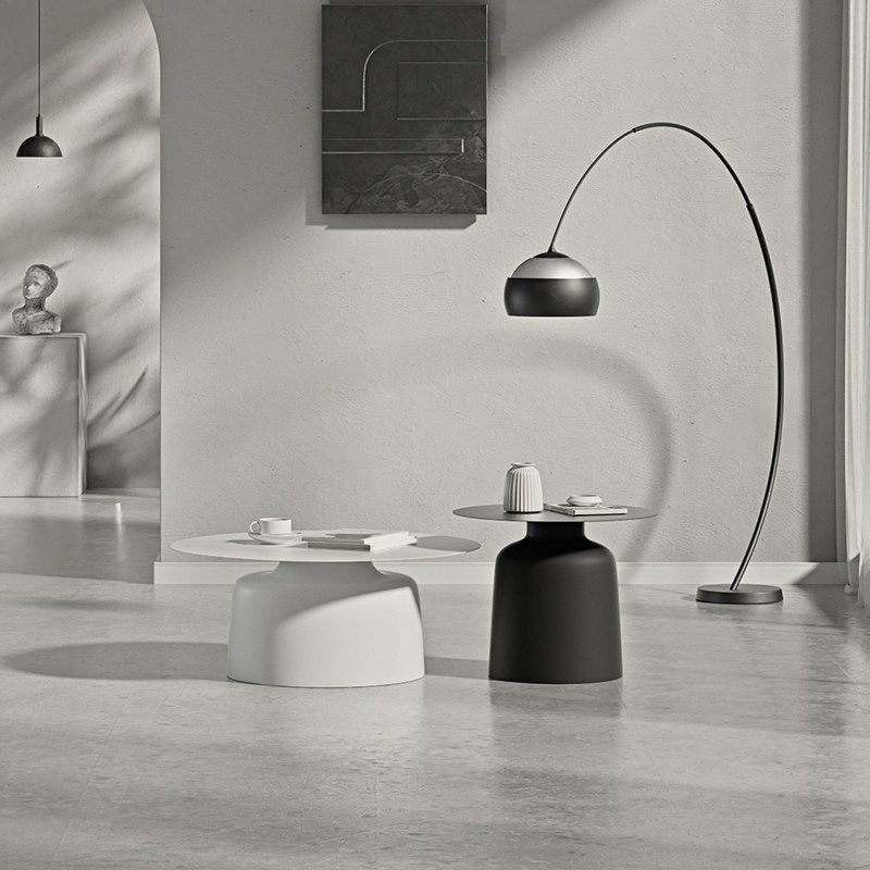 15.7"/18.5"Tall Iron Pedestal White / Black Round Coffee Table