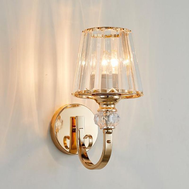 Modern Style Cone Wall Light Sconce Crystal Block 1-Light Wall Mount Lamp in Gold