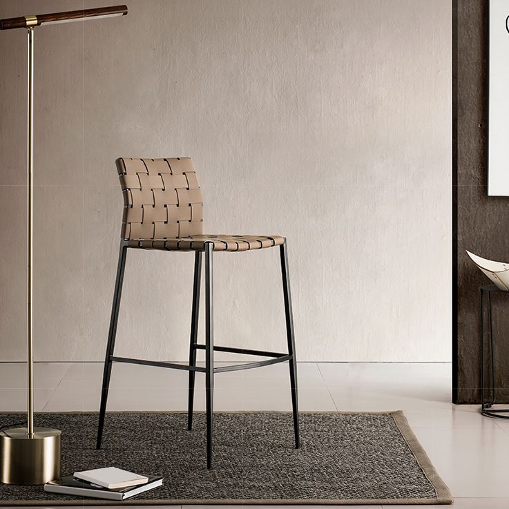 Faux Leather Bar Stools Low Back Dining Stools with Metal Base