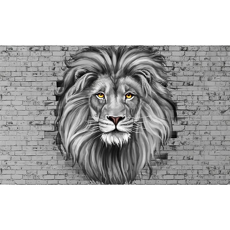 Giant Illustration Lion Mural for Theme Park Decoration in Grey, Personalized Size Available