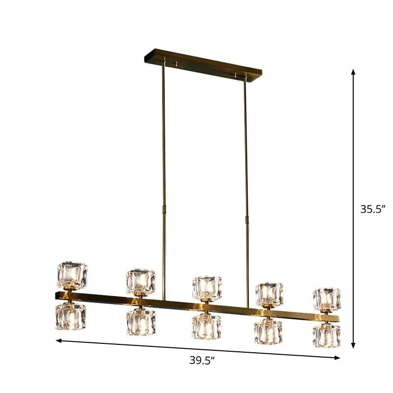 Ice Cube Dining Room Island Lamp Minimalist Crystal 5/10 Heads Gold Hanging Pendant Light