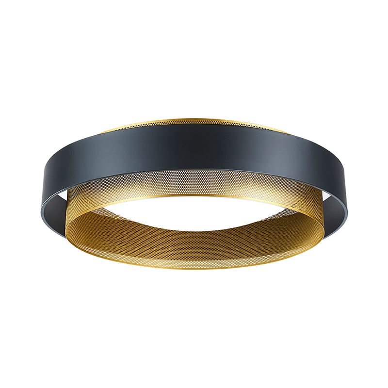 2-Circle Metal Surface Ceiling Light Vintage 2-Light Black/White-Brass Flush Mount Fixture with Mesh Screen, 18"/24.5" W