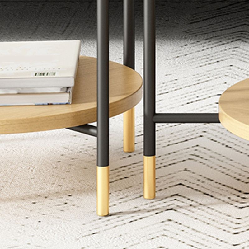 Modern Iron 4 Legs Coffee Table with Shelf Round Cocktail Table in Natural