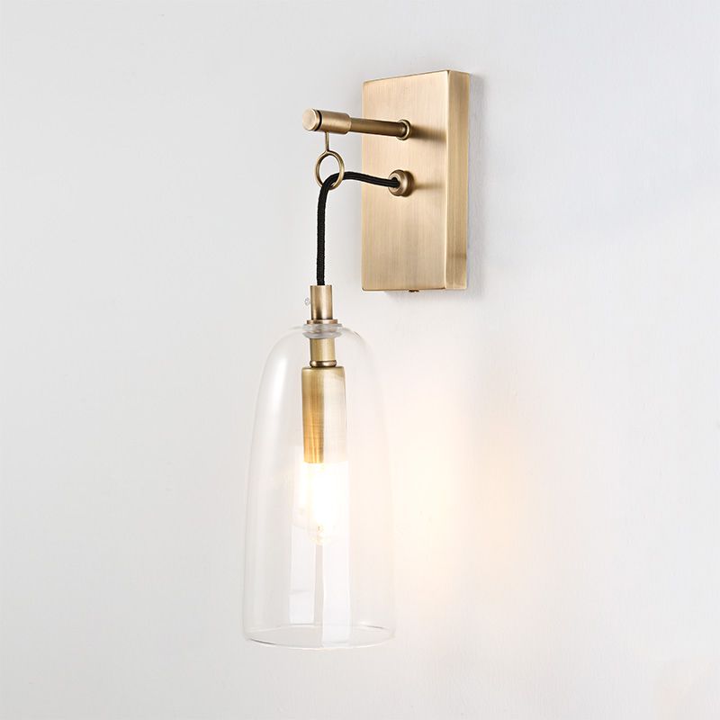 Flared Wall Mount Lamp Modern Style Clear Glass 1 Light Gold Sconce Light Fixture