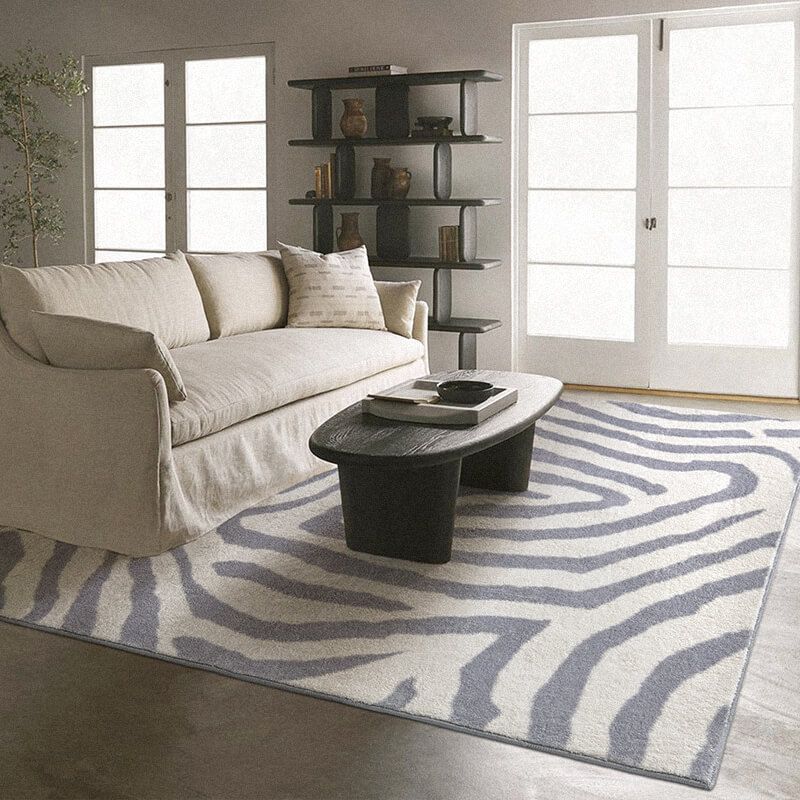 Black Zebra Stripe Rug Polyester Casual Rug Non-Slip Backing Rug for Home Decor