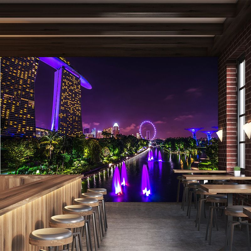 Modern Singapore City Scene Mural Decal Water Resistant Wall Covering for Decoration