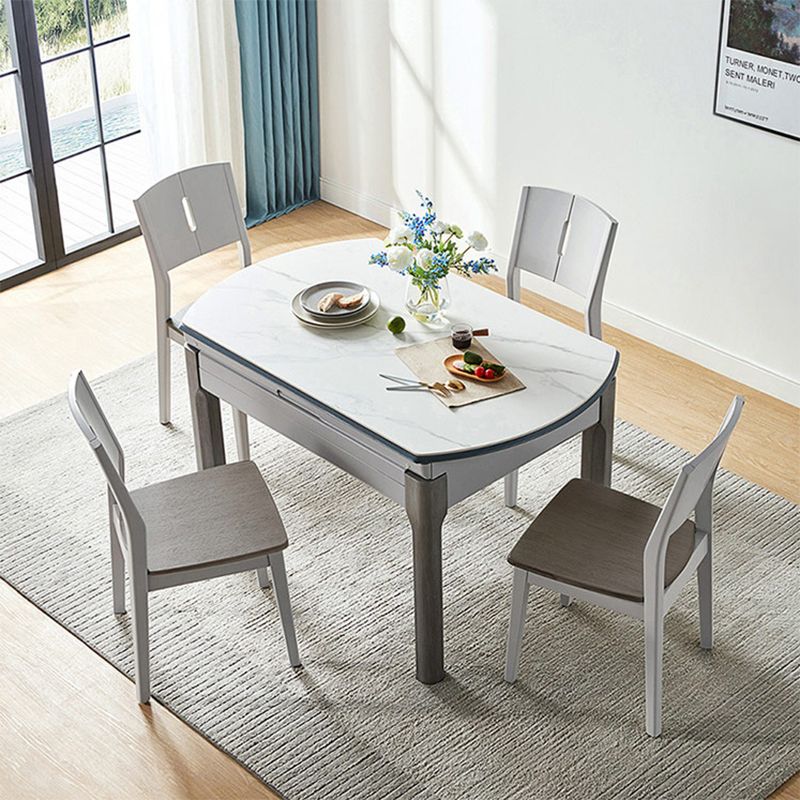Contemporary Rectangular and Round White Dining Table with Wooden Legs