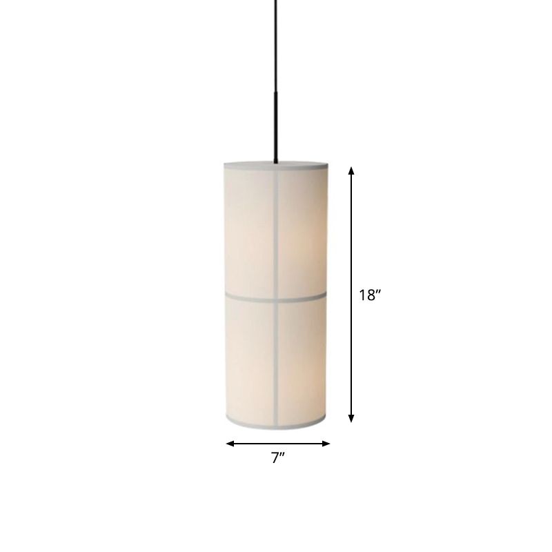 White Cylindrical Suspension Lamp Minimalist 1 Head Fabric Ceiling Pendant for Dining Room