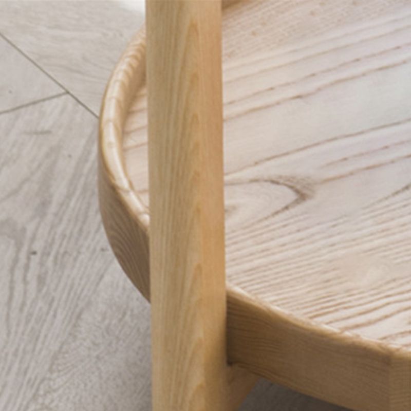 Scandinavian Round Tray Top Side Table Wooden 3 Legs End Table with Shelf