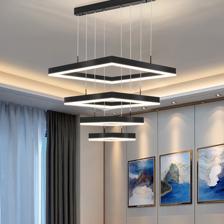 Accesorios de iluminación de lámparas cuadradas modernas Luz de araña de metal