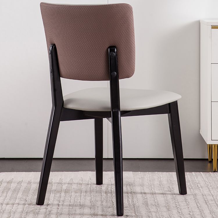Solid Wood Frame Dining Chairs Modern Faux Leather Armless Chair