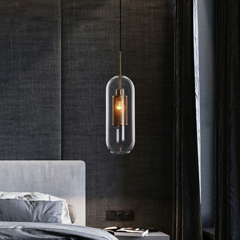 Clear Glass Shaded Hanging Light Simplicity 1 Bulb Restaurant Pendant Light Fixture