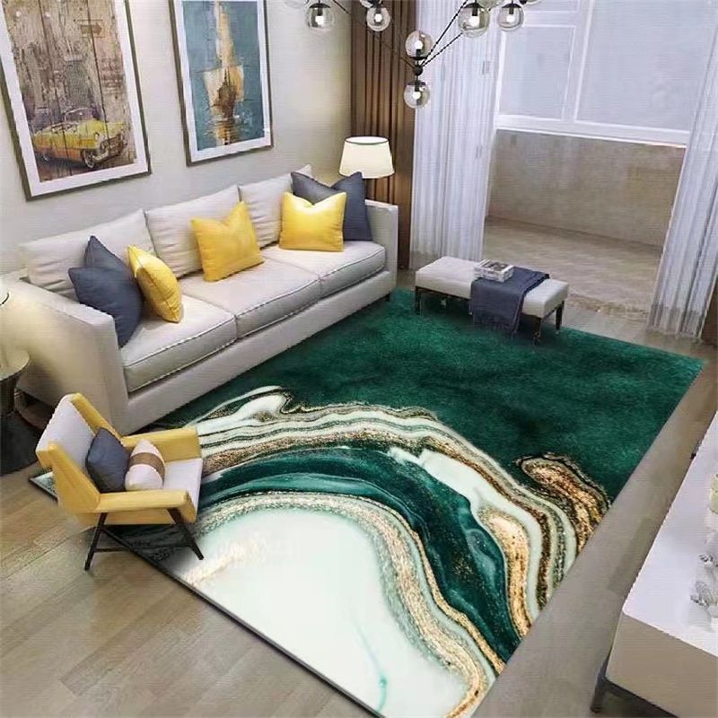 Green Modern Area Carpet Abstarct Pattern Polyester Area Rug Non-Slip Backing Rug for Living Room