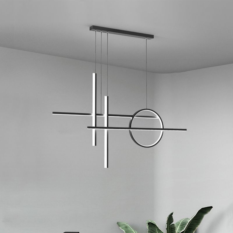 5-Light Geometric Island Lights Contemporary Metal Island Ceiling Light in Black