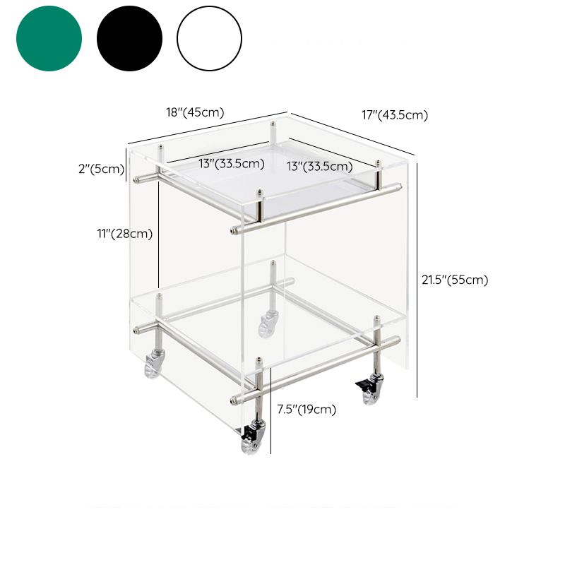 Acrylic End Table with Casters 21.7" Tall Rectangular Side Table with Storage Shelf