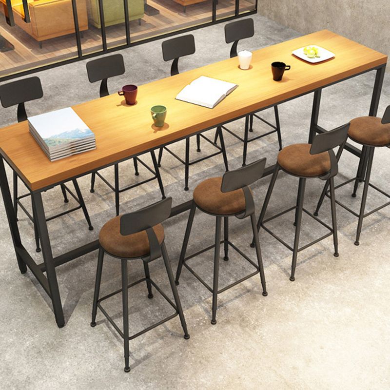 Solid Wood Bar Table Black Trestle Base Dining Table for Kitchen Living Room