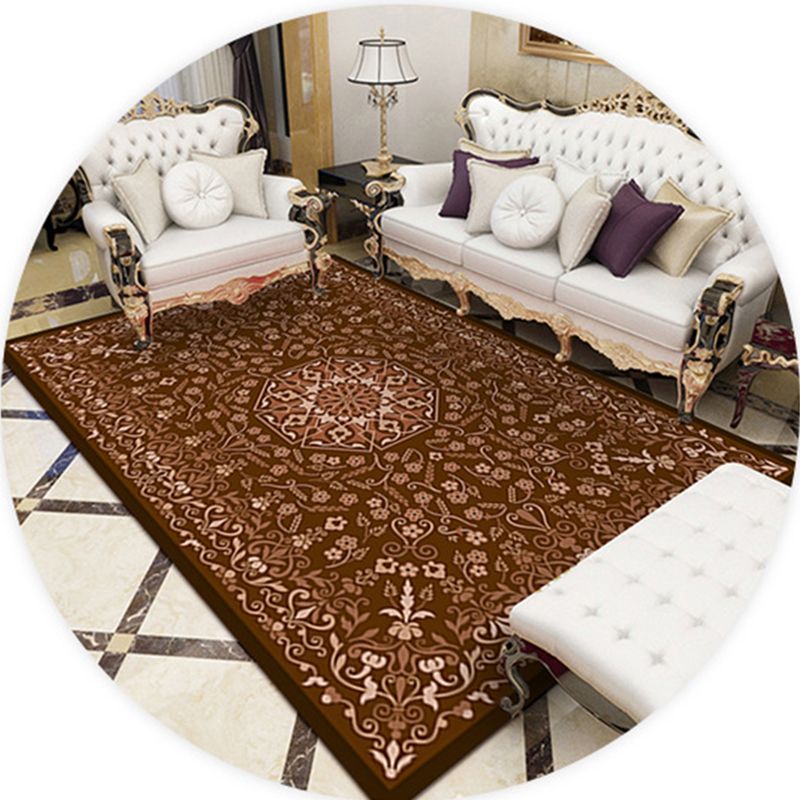 Elegant Red Tone Moroccan Concentric Circles Rug Polyester Traditional Carpet Stain Resistant Rug for Living Room