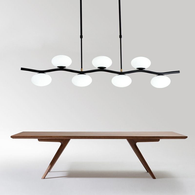 Oval Tea Room Pendant Light Cream Glass 7-Head Minimalist Island Lighting