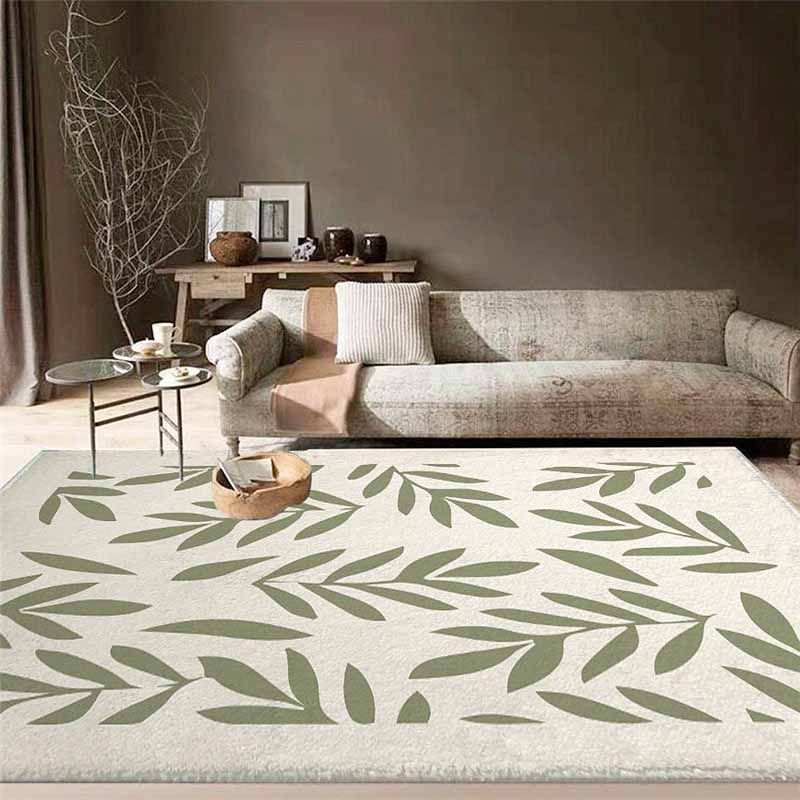 Modern Flower Pattern Carpet Green Polyester Area Rug Non-Slip Backing Area Rug for Home Decor