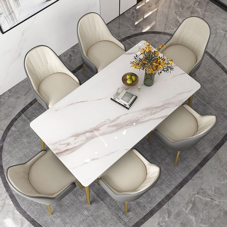 Slate and Metal Table Glam Style Minimalist Rectangular Dining Table