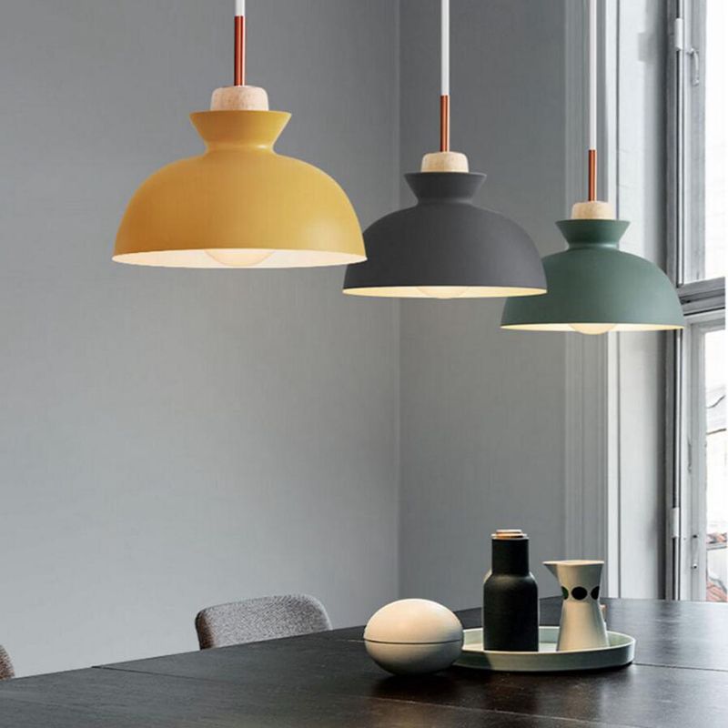 Tonalità in metallo appeso leggero stile nordico 1 ristorante leggero con soffitto a sospensione con top in legno